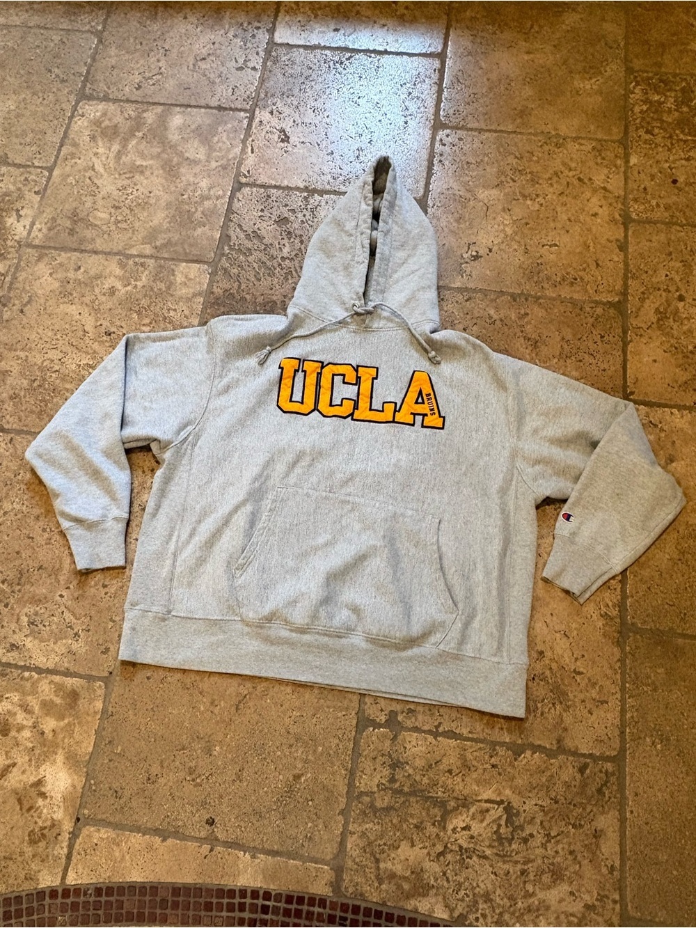 Vintage CHAMPION Reverse Weave Grey UCLA Hooded Sweatshirt Size 2XL